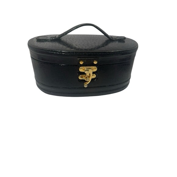 Bentony VTG Black Footed Travel Makeup Cosmetic Jewelry Case Removable Mirror